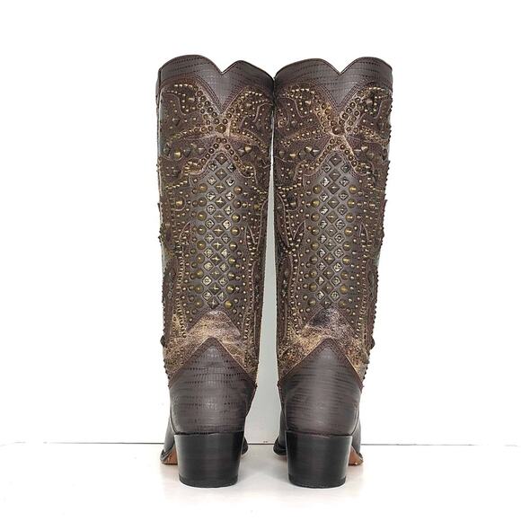 Frye Deborah Deco Tall Studded Crackle Leather Western Boots Women’s 6.5 Shoes - Picture 7 of 12